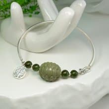 手環 和田玉 碧玉 阿拉善 抹茶色 龜甲 925銀 手鍊
