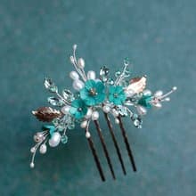 Rose gold mint flower hair comb, Pearly wedding jewelry, Pearl hair piece