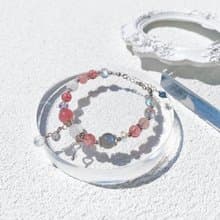 草莓晶 粉晶 月光石 拉長石 925純銀 天然水晶手鍊