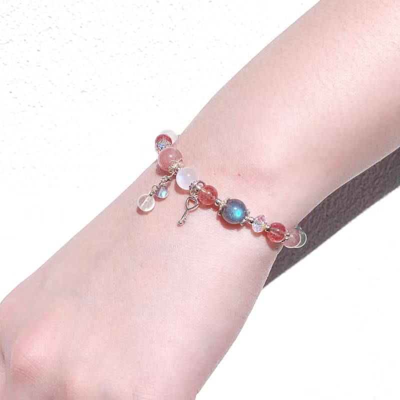 草莓晶 粉晶 月光石 拉長石 925純銀 天然水晶手鍊