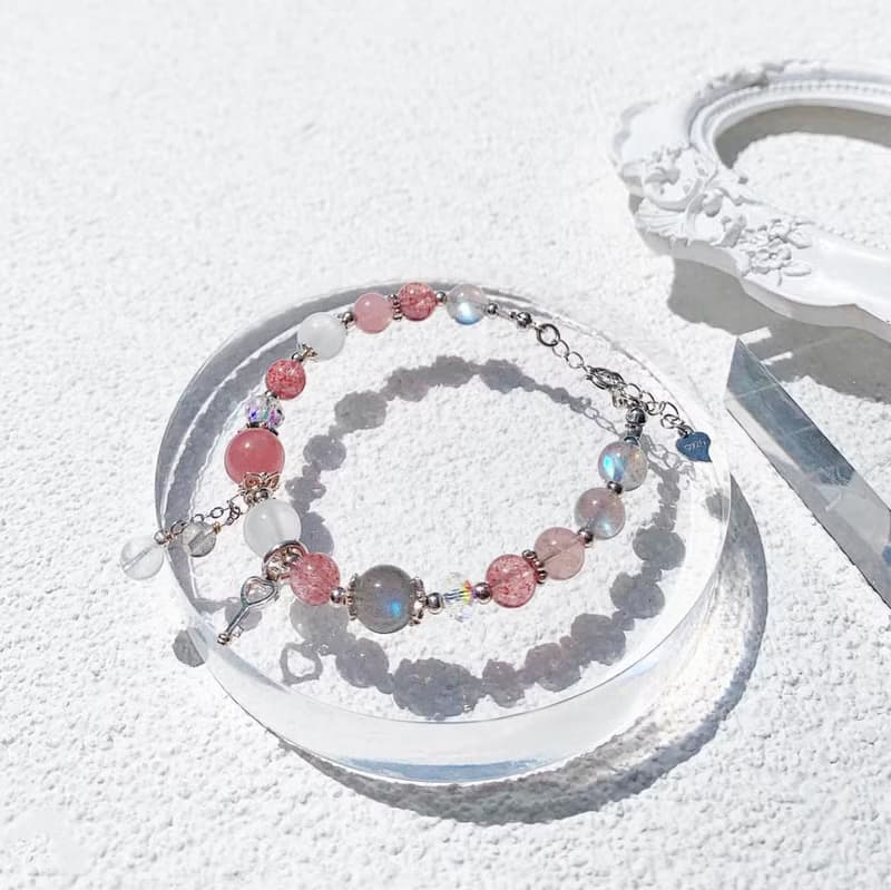 草莓晶 粉晶 月光石 拉長石 925純銀 天然水晶手鍊