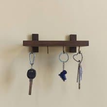 Wooden wall-mounted key holder shelf 20 centimeters, 4 hooks