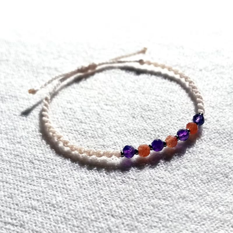February birthstone amethyst sunstone gemstone macrame knot bracelet