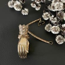 古董金色少見特殊手套夾 手造型 1950年代 W437