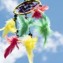 boho民族風 手工編織棉麻彩虹色捕夢網吊飾-綠紫色系曼達拉 (小)