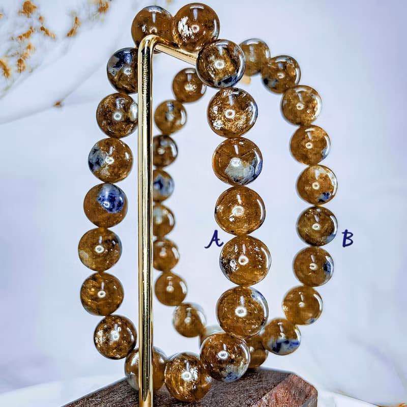 【黃金祖母晶】天然稀品 祖母晶共生藍寶石手鍊手串