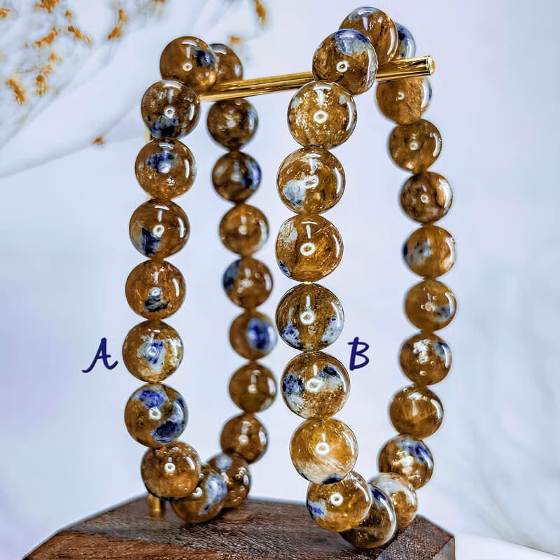 【黃金祖母晶】天然稀品 祖母晶共生藍寶石手鍊手串