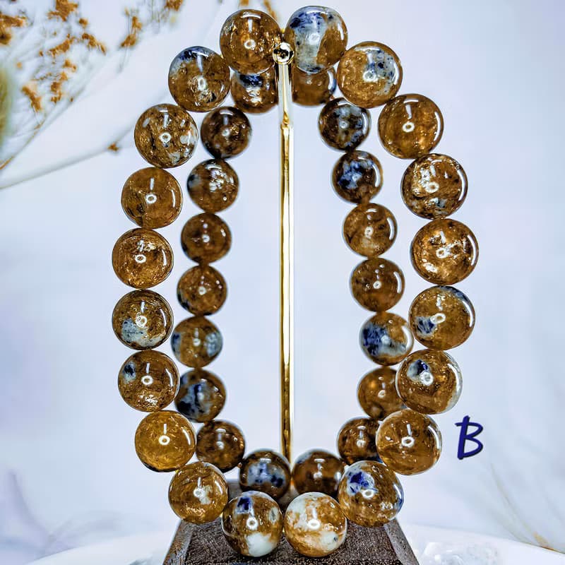 【黃金祖母晶】天然稀品 祖母晶共生藍寶石手鍊手串