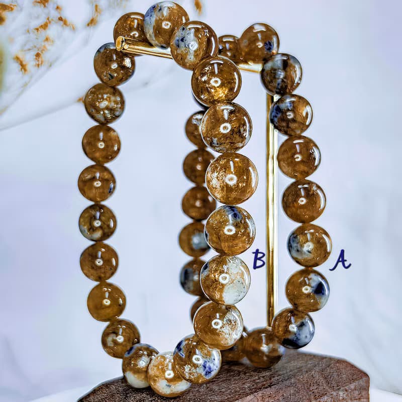 【黃金祖母晶】天然稀品 祖母晶共生藍寶石手鍊手串