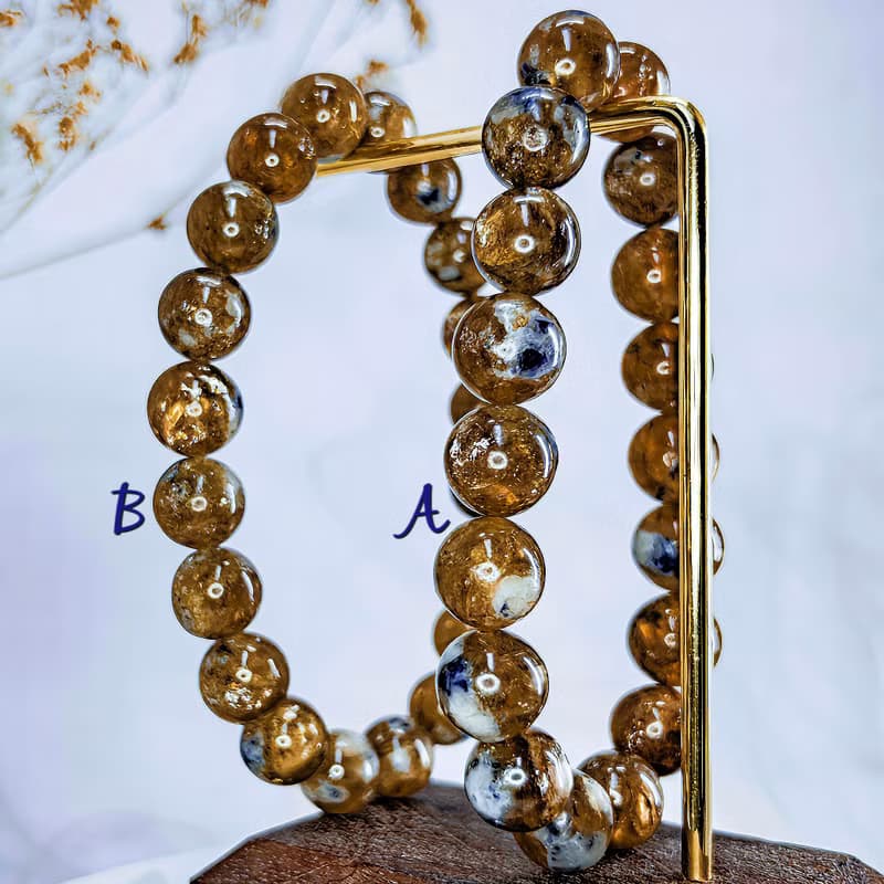 【黃金祖母晶】天然稀品 祖母晶共生藍寶石手鍊手串