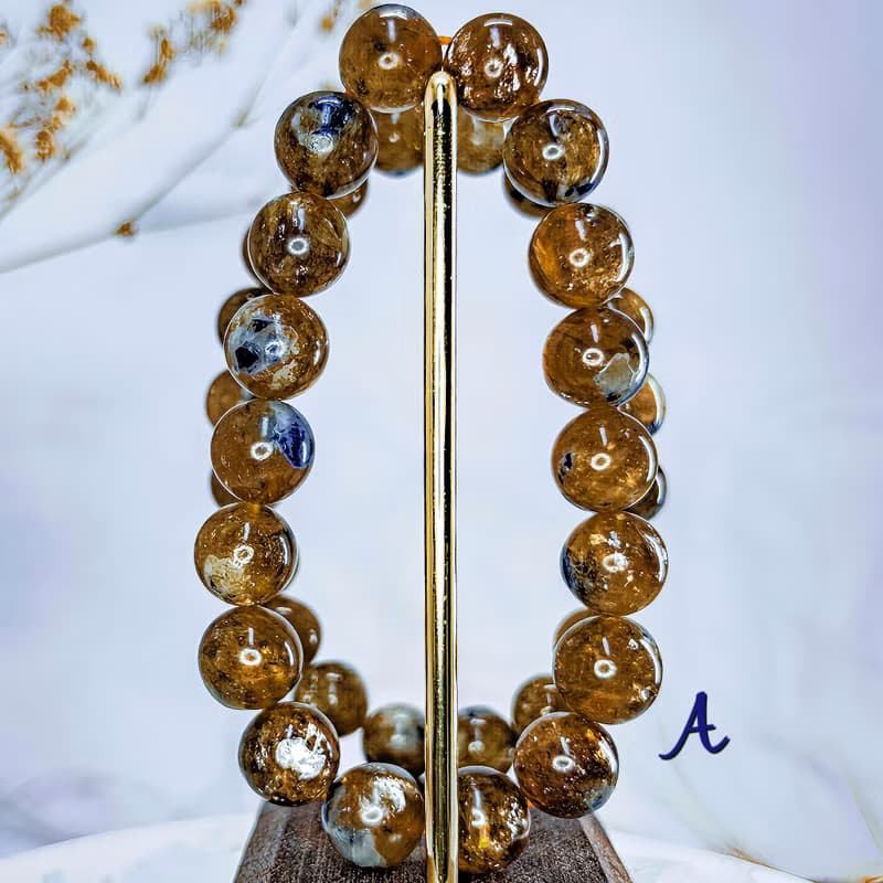 【黃金祖母晶】天然稀品 祖母晶共生藍寶石手鍊手串