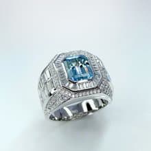 莫桑鑽 |  霸寬藍色海洋男戒  | 台中門市 |  可升級K金