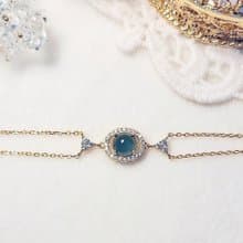 |招財女神鏈|A貨翡翠冰玻藍杠大蛋面7.8mm純銀鍍18k金色雙鏈手鏈