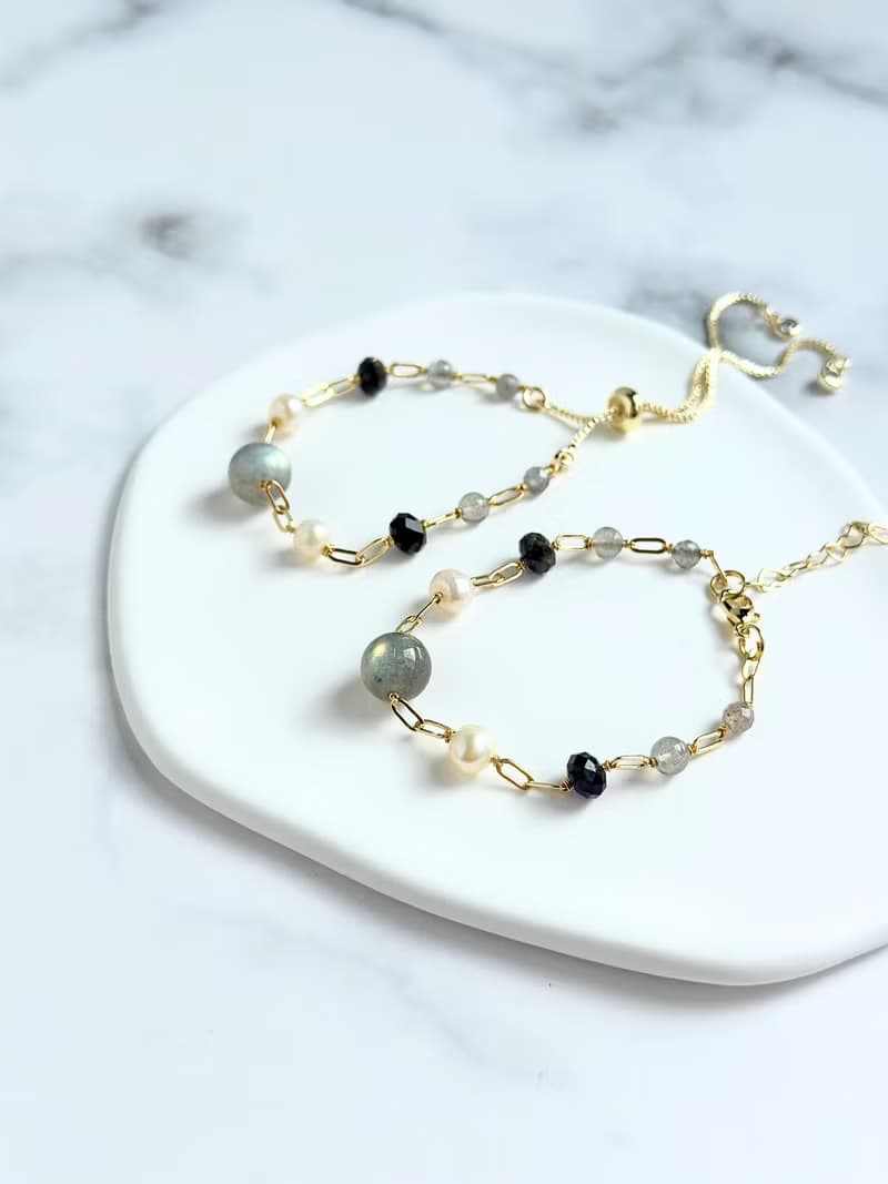 【簡約晶礦手鍊】拉長石/菫青石/珍珠/大人小孩皆宜