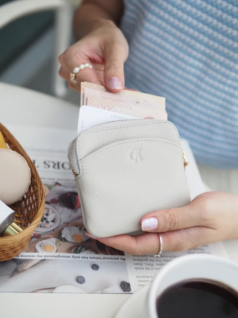 Gigi 真牛皮 拉鍊迷你錢包 : 磚色