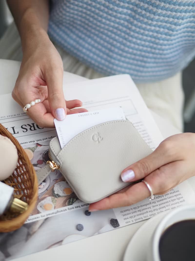 Gigi 真牛皮 拉鍊迷你錢包 : 磚色