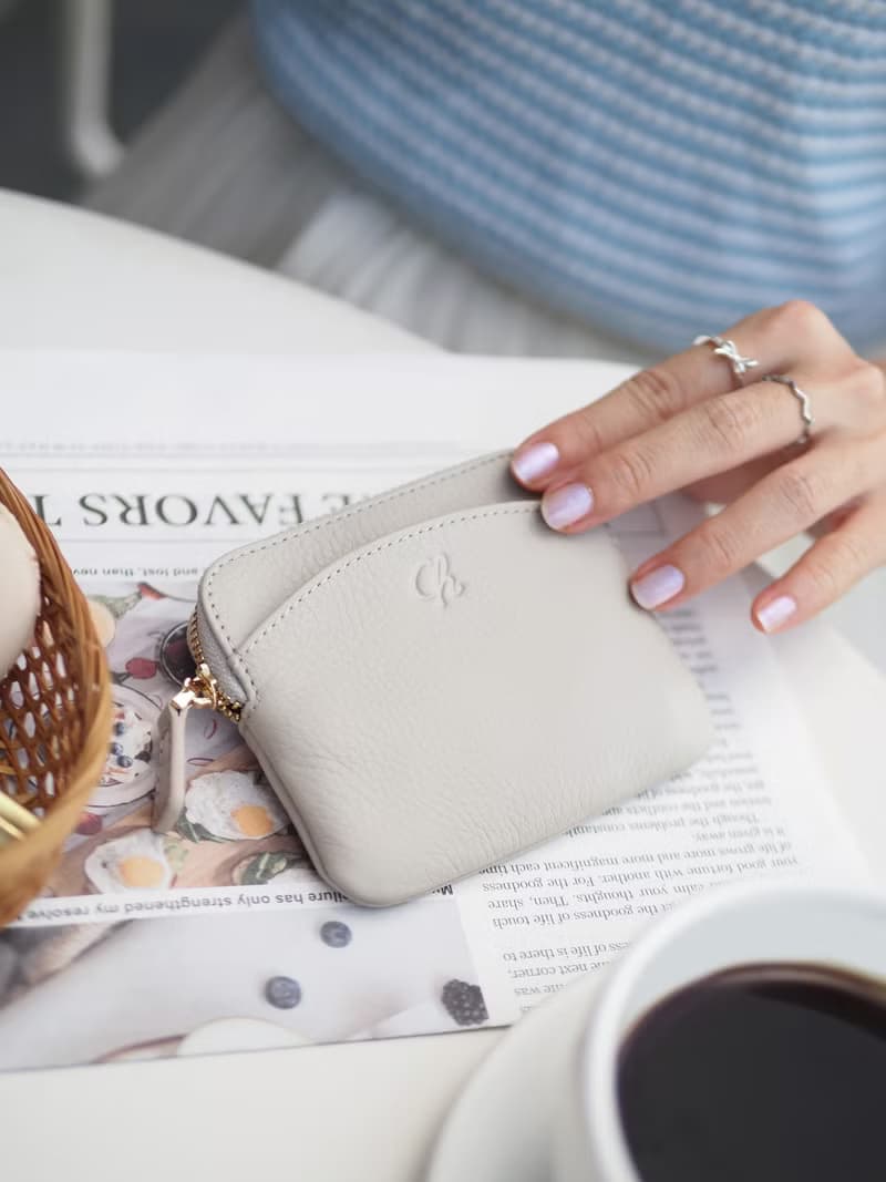 Gigi 真牛皮 拉鍊迷你錢包 : 磚色