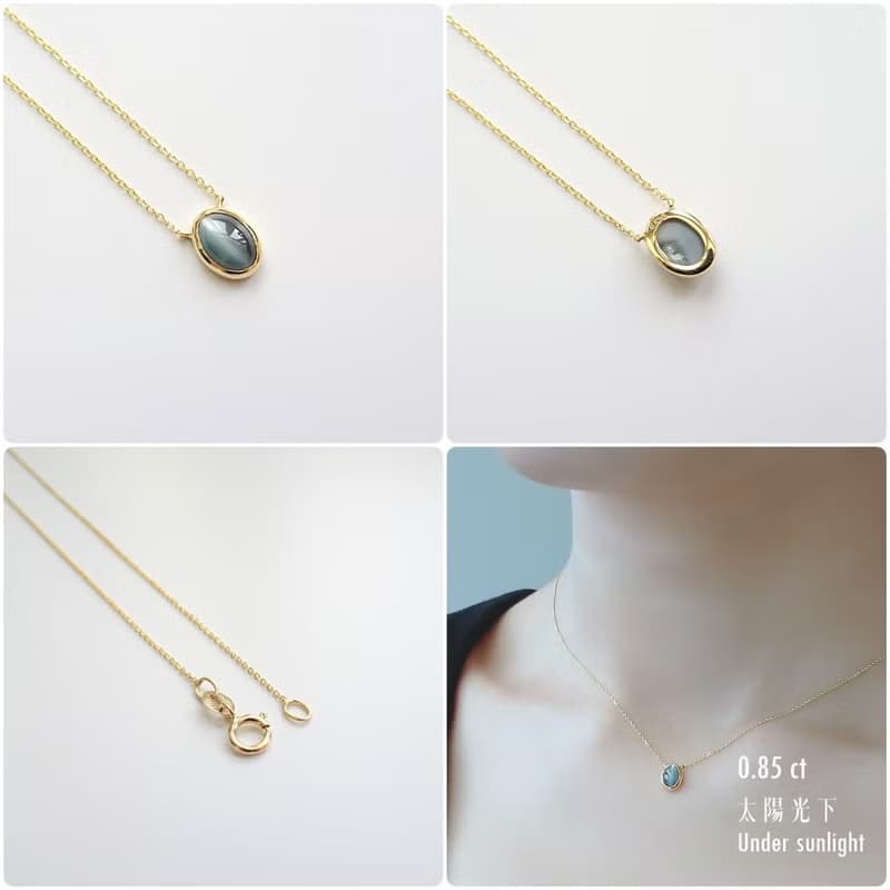 限量現貨 - 天然亞歷山大變色貓眼石蛋面包鑲純 18K 黃金項鍊