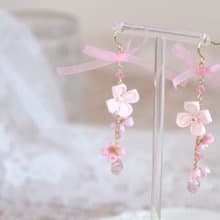 花蝴蝶結耳飾 細工花 布花 三色