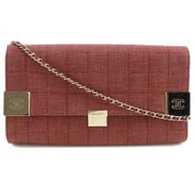 【日本直送】シャネル CHANEL チェーンショルダー ショルダーバッグ チョコバーライン コットンキャンバス 赤 レディース【中古】
