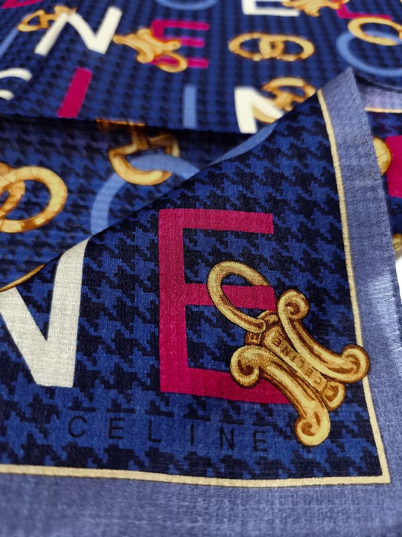 Celine Paris Vintage Handkerchief Paris Charm on Blue 19.5 x 19.5 inches