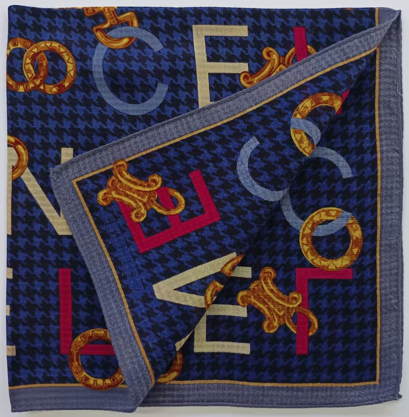 Celine Paris Vintage Handkerchief Paris Charm on Blue 19.5 x 19.5 inches