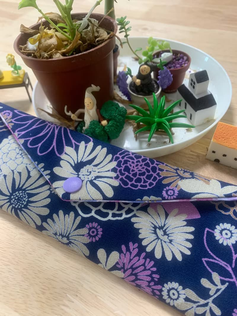 文青風環保純棉筷袋 花花世界 沈穩藍 百花綻放 日本 潮物 收納
