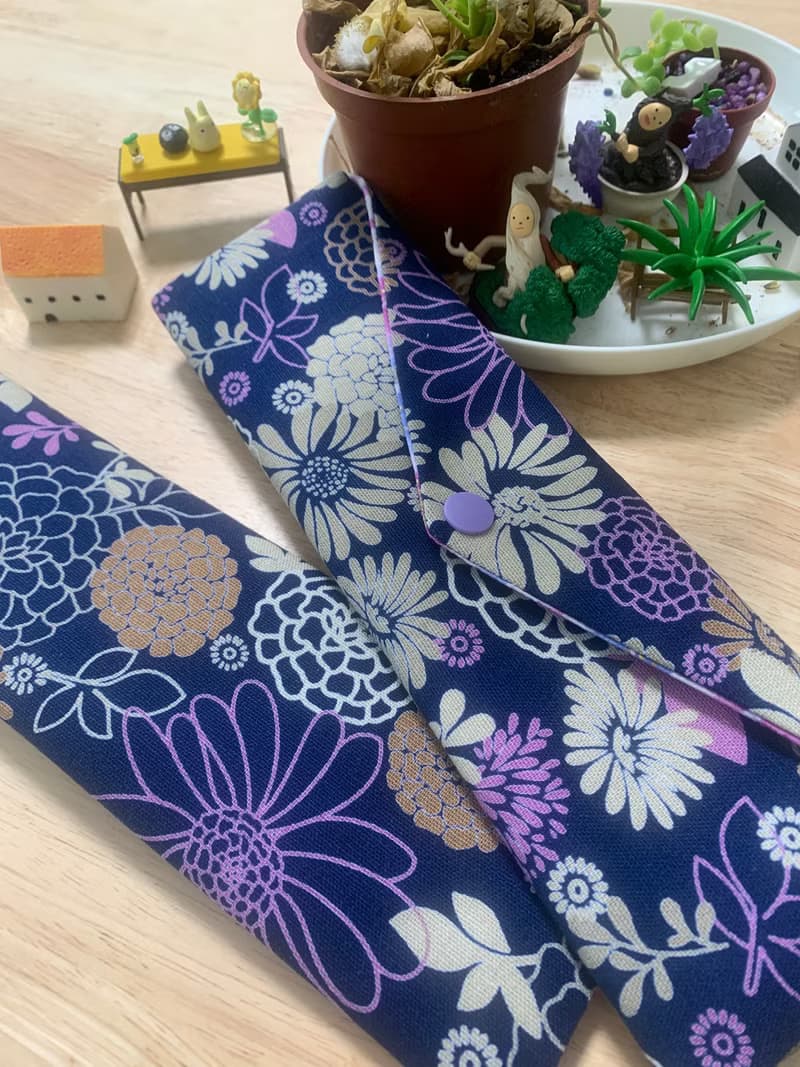 文青風環保純棉筷袋 花花世界 沈穩藍 百花綻放 日本 潮物 收納