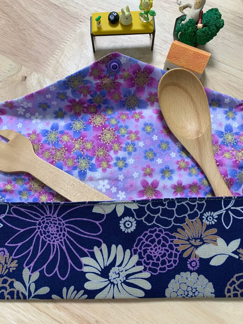 文青風環保純棉筷袋 花花世界 沈穩藍 百花綻放 日本 潮物 收納