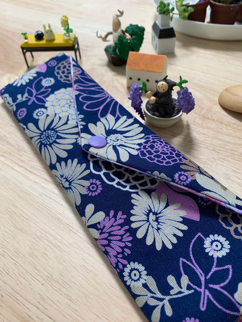 文青風環保純棉筷袋 花花世界 沈穩藍 百花綻放 日本 潮物 收納