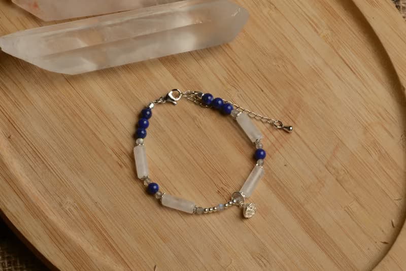 【神山晶礦】長形白水晶青金蓮蓬手鍊/白水晶/青金/拉長石