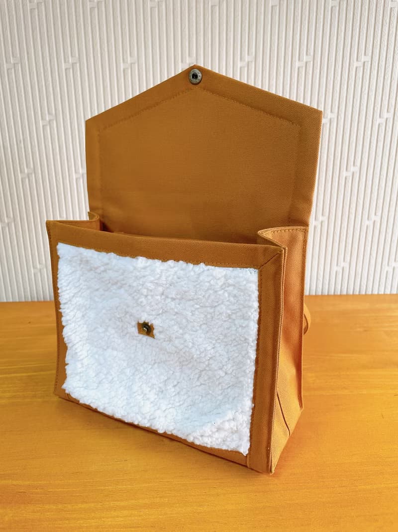 倉敷帆布　シープボア　ショルダーバッグ　バイカラー　サコッシュ　自立　軽量　アイボリー×キャメル