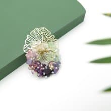 【母親節禮物】和風天然彩瑩石龜背葉金色胸針 精緻手工胸針