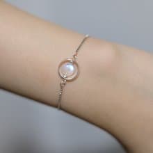 【藍光保證】星系 天然月光石 全925純銀索帶手鍊 六月誕生石