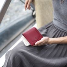 Hannah (Burgundy) : Small leather short wallet, folded wallet, Slim, Red wallet