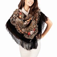 Pavlovo Posad Russian Shawl 100% Wool Scarf 125x125 cm Wrap Silk Fringe 1437-17