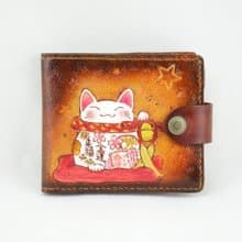 招財貓手作皮革短夾