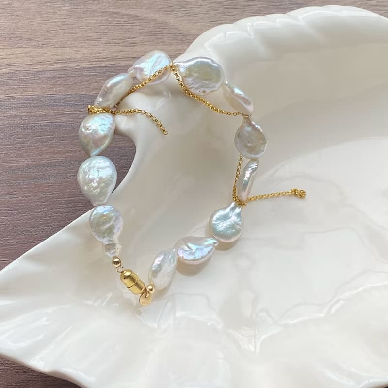 Amelia Jewelry丨親愛的波塞冬 14KGF皺皮巴洛克珍珠手鍊