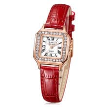 經典閃爍鋯石圈真皮石英女士手錶