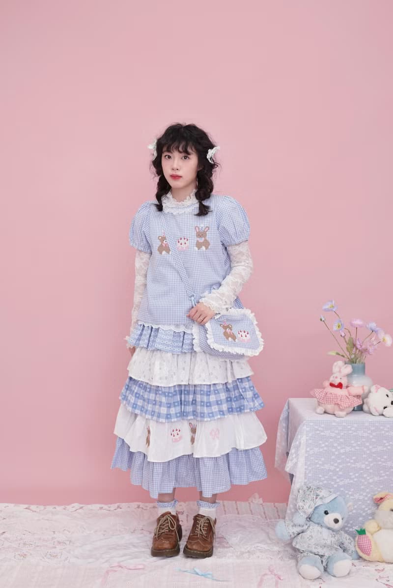 甜美少女 小熊刺繡蛋糕半裙