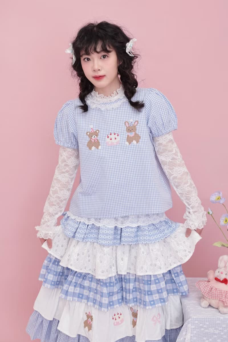 甜美少女 小熊刺繡蛋糕半裙