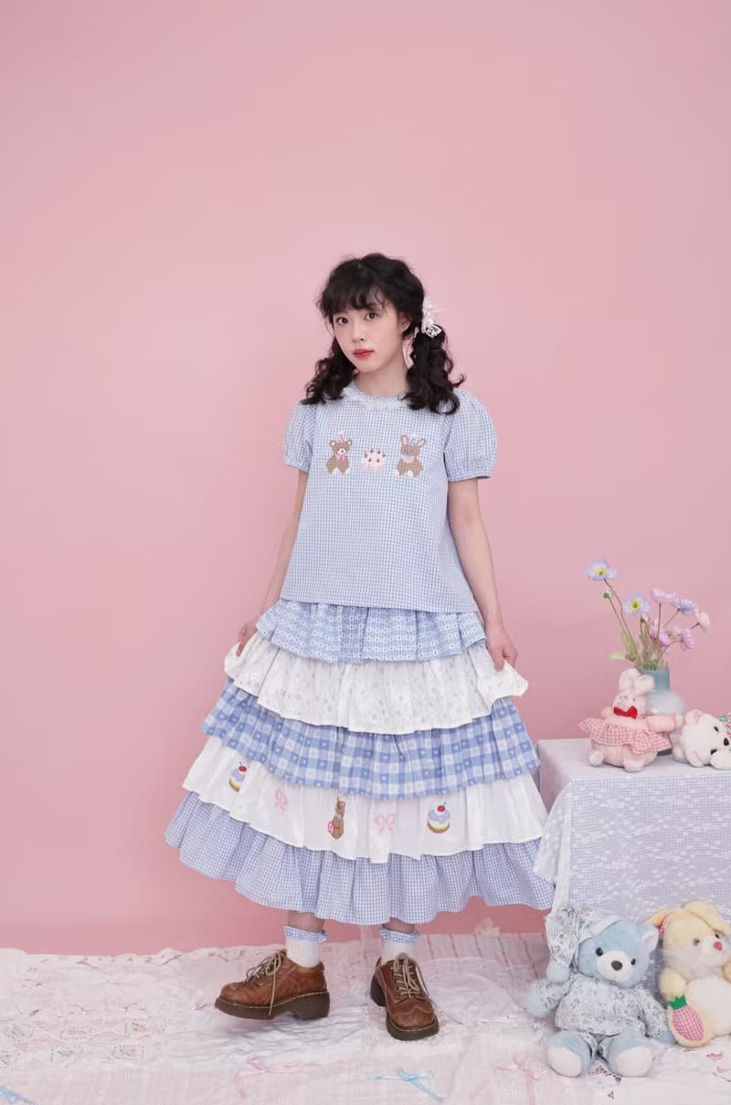 甜美少女 小熊刺繡蛋糕半裙