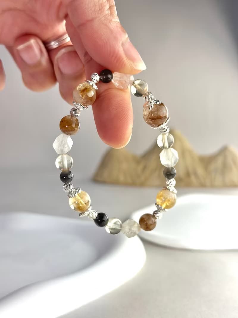 銅髮晶 黃水晶 兔毛幽靈天然水晶手鍊/招財 減少焦慮 增加自信