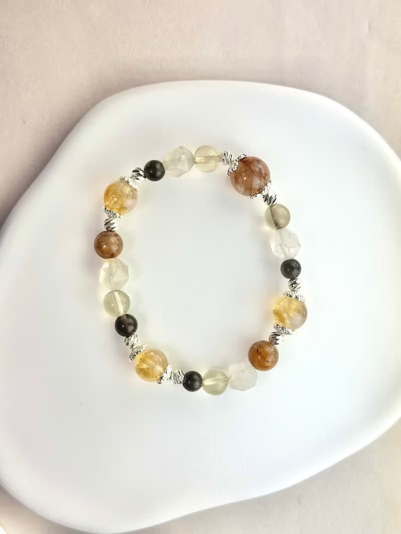 銅髮晶 黃水晶 兔毛幽靈天然水晶手鍊/招財 減少焦慮 增加自信