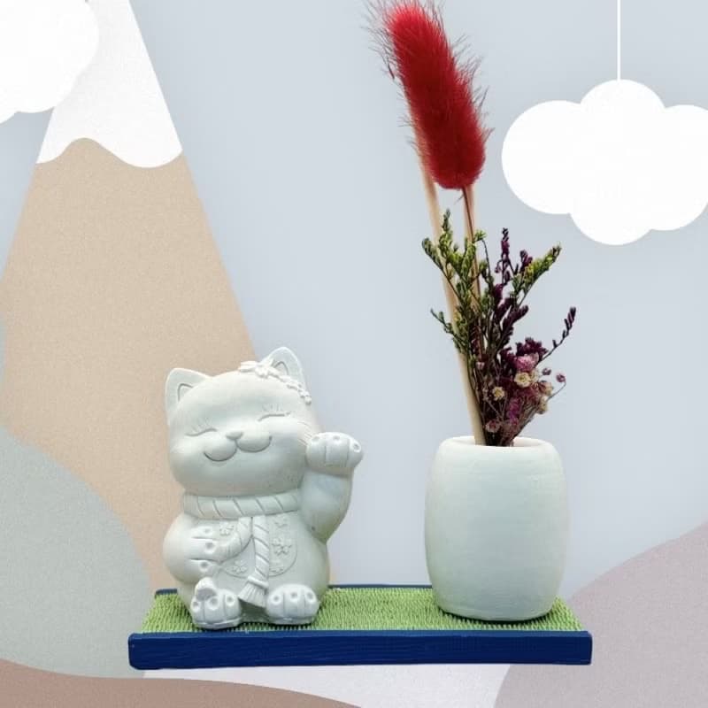 禪風設計 仿真榻榻米版香氛組 純日系風花耳招財貓 居家涼感提升