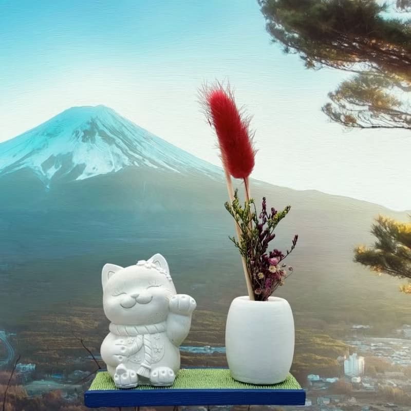 禪風設計 仿真榻榻米版香氛組 純日系風花耳招財貓 居家涼感提升