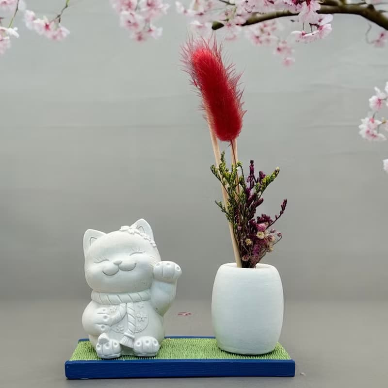 禪風設計 仿真榻榻米版香氛組 純日系風花耳招財貓 居家涼感提升