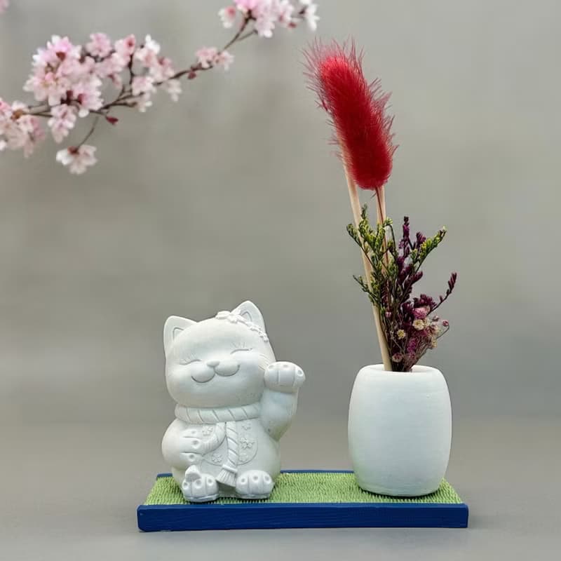 禪風設計 仿真榻榻米版香氛組 純日系風花耳招財貓 居家涼感提升