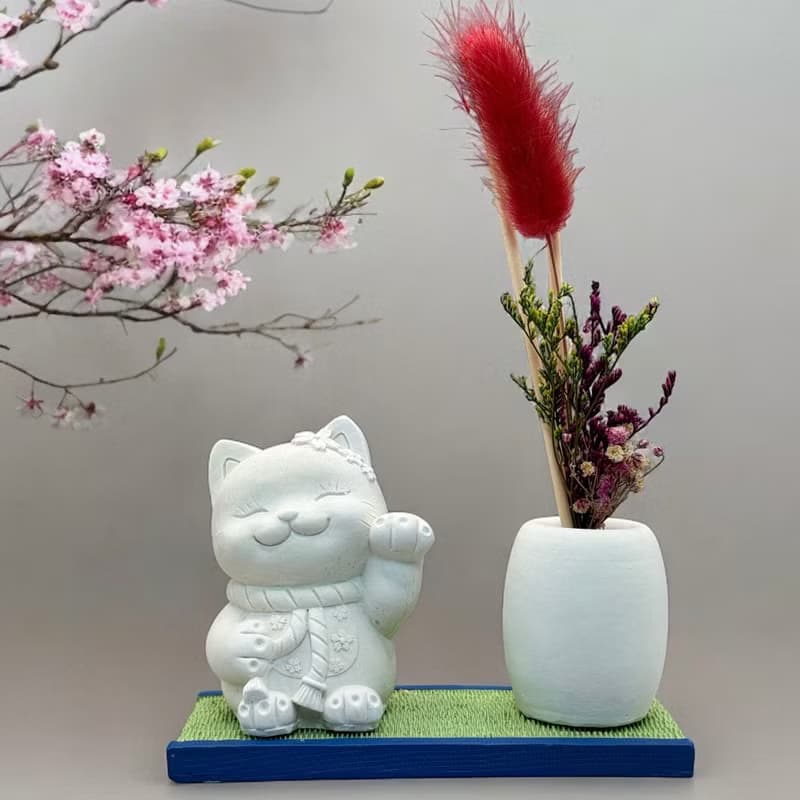 禪風設計 仿真榻榻米版香氛組 純日系風花耳招財貓 居家涼感提升