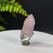 水晶柱活口戒指 閃片紫黃雙色隨形水晶原石標本手工指環 S925銀